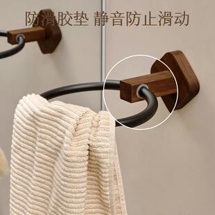 中古风浴室毛巾环免打孔黑胡桃木擦手巾挂机卫生间厕所毛巾收纳架