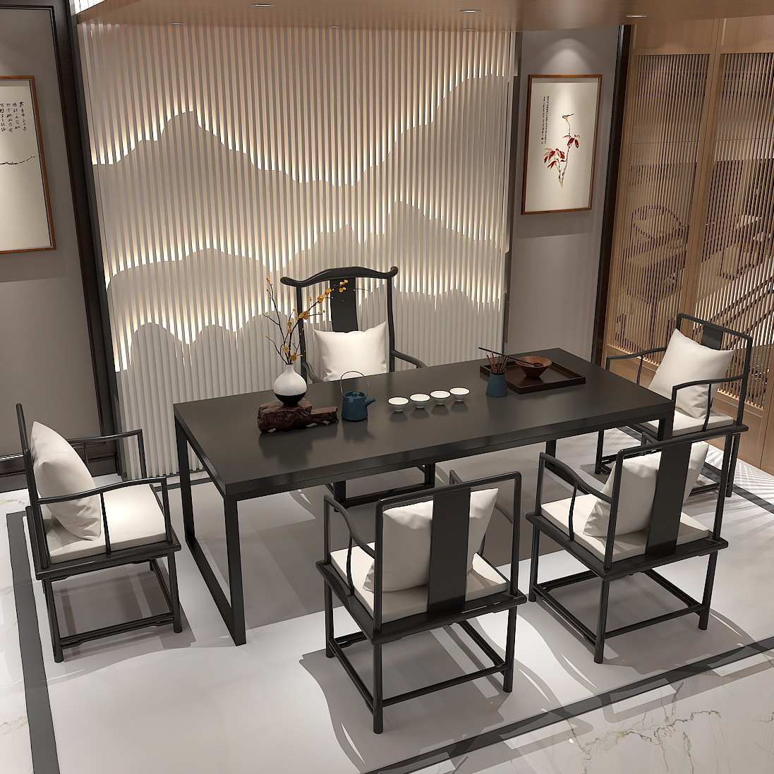 新中式家用客厅实木泡茶桌椅会客接待铁艺茶桌公司办公室洽谈茶台