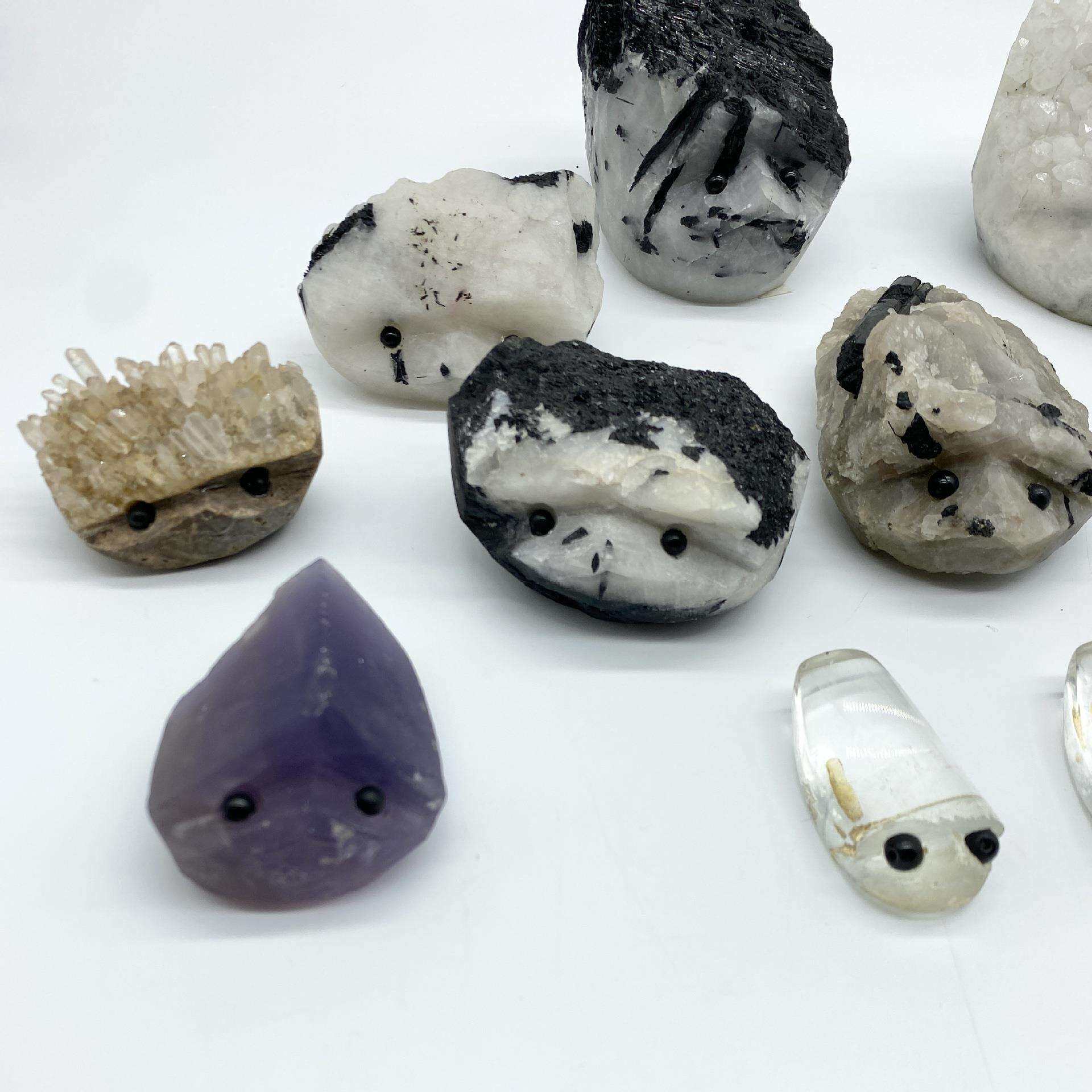 雕刻工艺品摆件 黑发晶水晶石小刺猬 精雕拉毛磨砂刺猬厂家直销