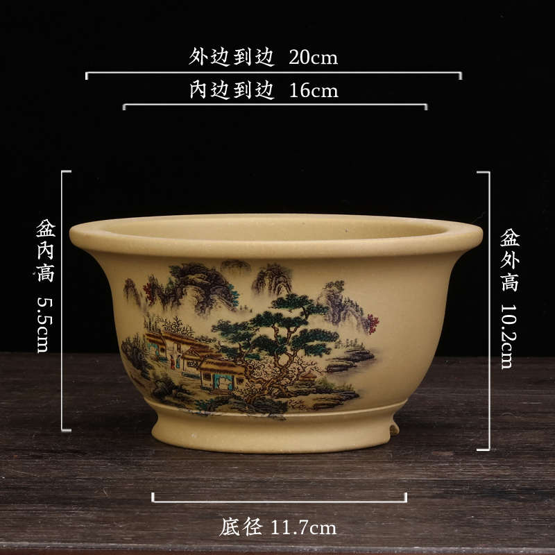 盆景圆形宜兴精品兰特紫砂桩花盆客厅肉文竹多陶瓷石湾蝴蝶盆老