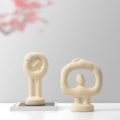 现代简约创意米白色趣味小人树脂摆件儿童房民宿创意家居桌面摆设