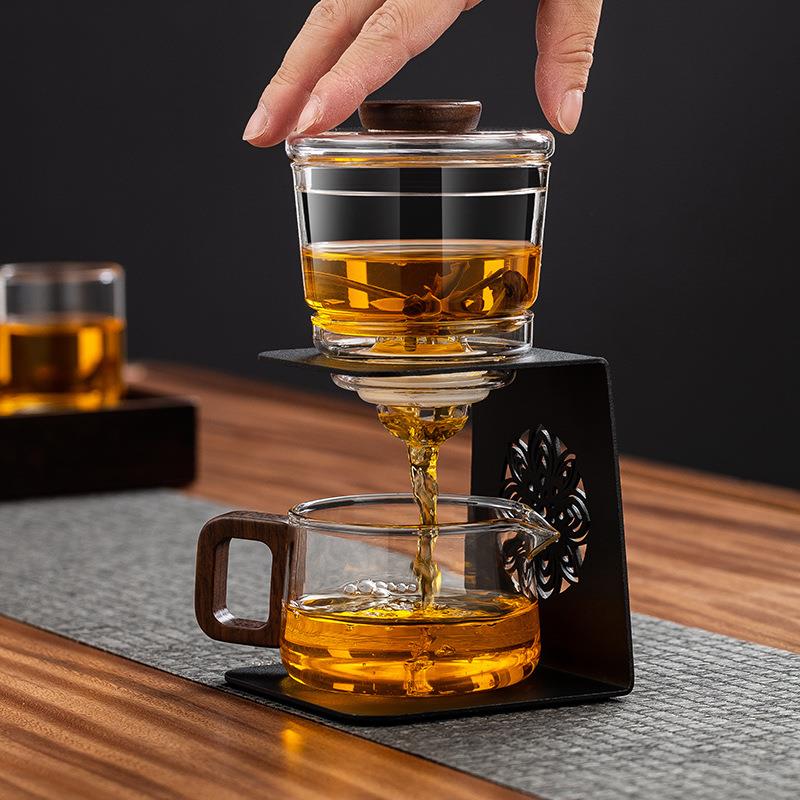 飘逸杯玻璃泡茶壶懒人过滤小转磨套装家用茶具