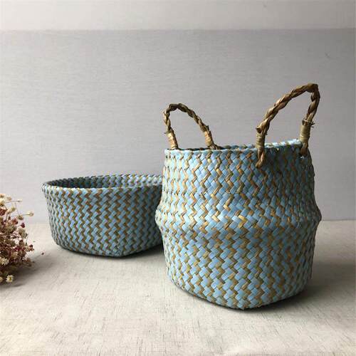 Foldable Handmade Seagrass Flower Pot Storage Wicker Basket