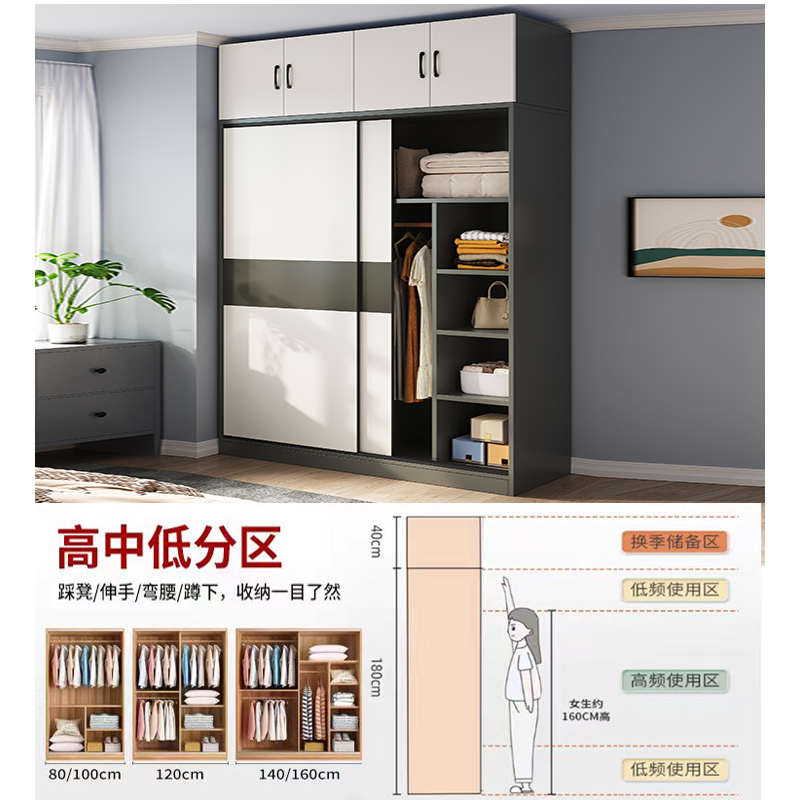 推拉门衣柜家用卧室新款2025爆款出租房用儿童木质衣橱简易小户型