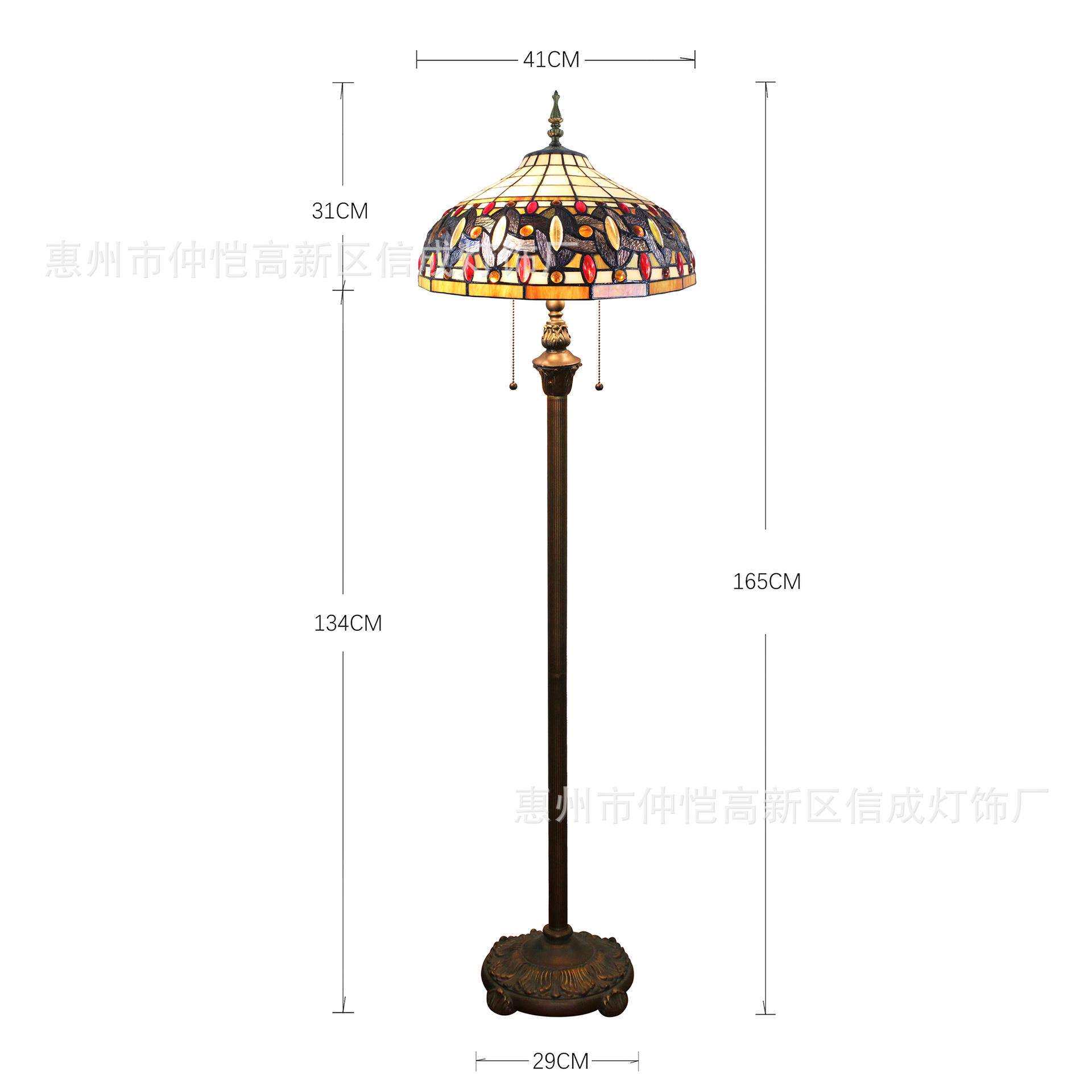 蒂凡尼锁扣复古站立灯新中式餐厅卧室别墅咖色玻璃珠子高档落地灯