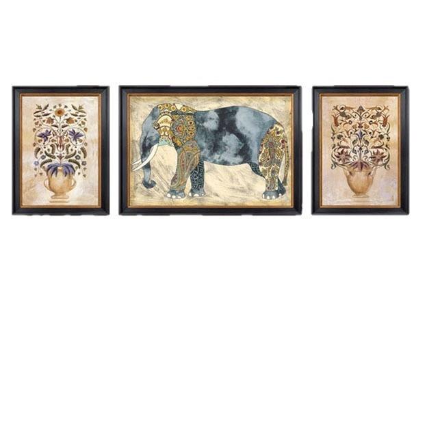 美式客厅画三联沙发背景墙画欧式油画玄关逐鹿生财装饰彩绘