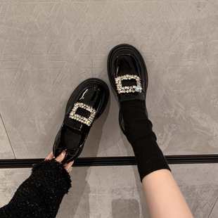 【sheii苏茵茵】海德~厚底加绒乐福鞋女粗跟水钻方扣英伦风小皮鞋