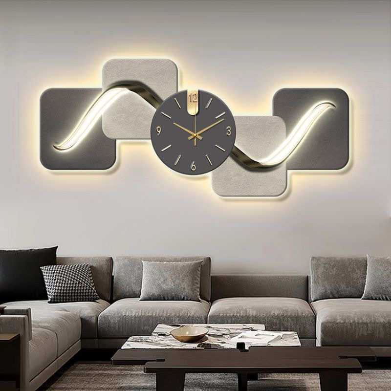 轻奢客厅装饰画新款静音时钟led带灯壁画抽象沙发背景墙钟表挂画,家居饰品,现代装饰画,淘宝优惠券,粉丝福利购,淘宝优惠卷