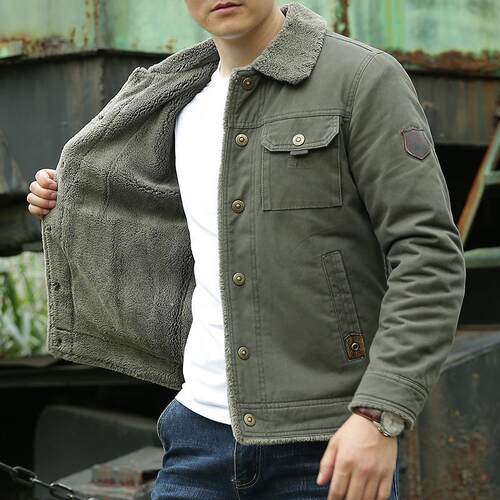 Men's cotton jacket with thickened green and middle-aged