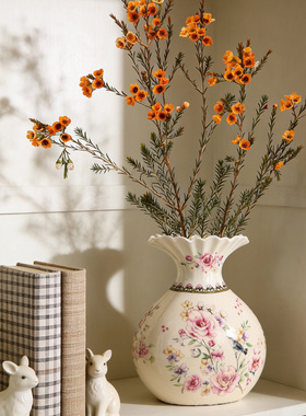 美式陶瓷花瓶复古青花瓷欧式客厅装饰插花轻奢高级感中式花盆摆件