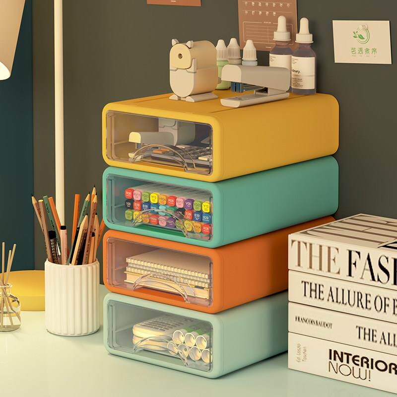 办公桌面收纳盒透明小抽屉式收纳柜学生书桌上文具杂物整理储物箱