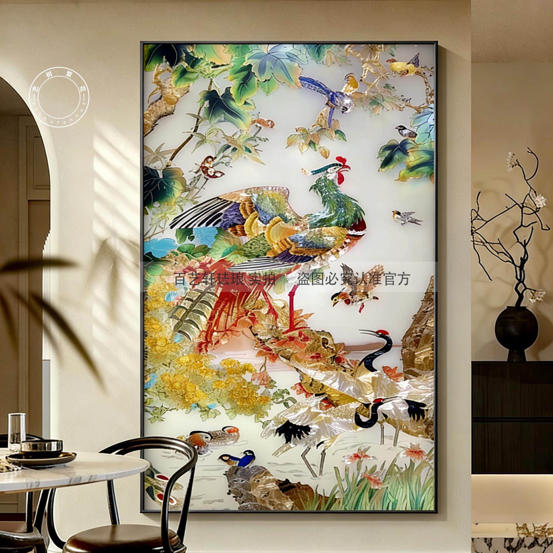 珐琅彩画入户玄关走廊过道装饰画客厅餐厅挂画卧室书房新中式壁画
