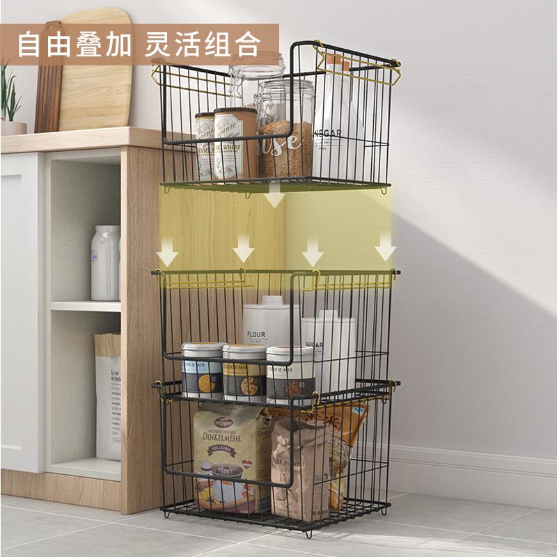 厨房置物网架多调层落地铁艺料收纳00013726筐格篮大号叠加水果蔬