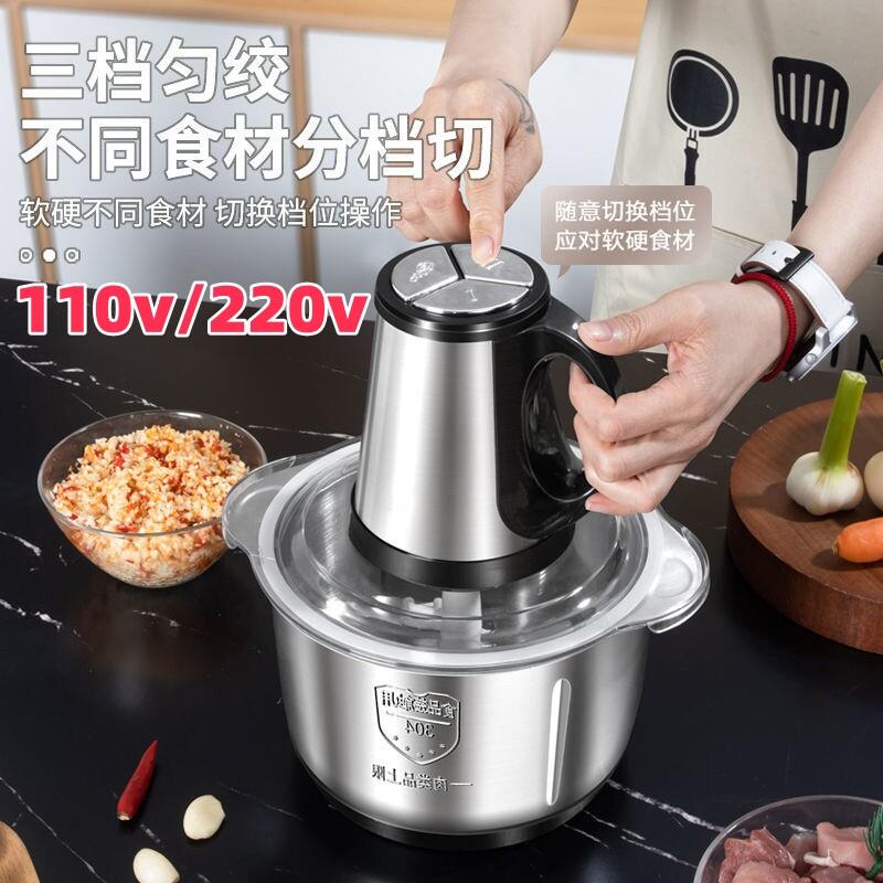 110v220v伏电动绞肉机家用大功率肉馅机多功能不锈钢料理机切菜机