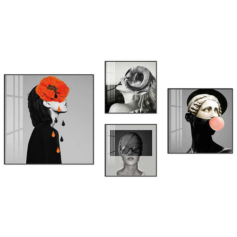 现代简约创意人物客厅装饰画北欧风黑白抽象餐厅壁画卧室床头挂画图片