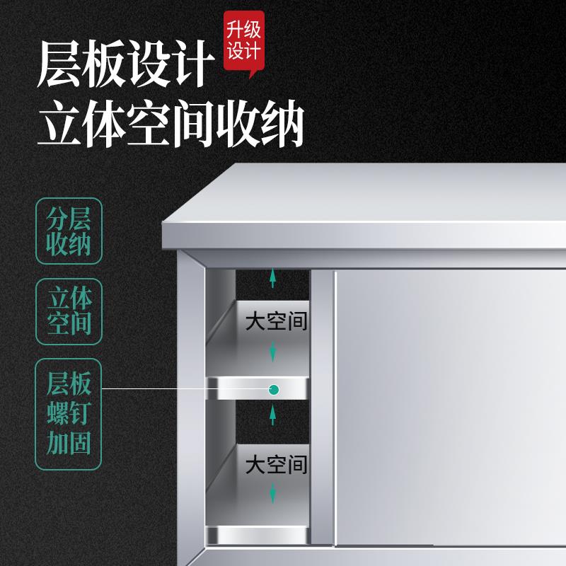 6E厨房操作不锈钢工作面储X物柜切菜990桌子带拉门台案台板商用饭
