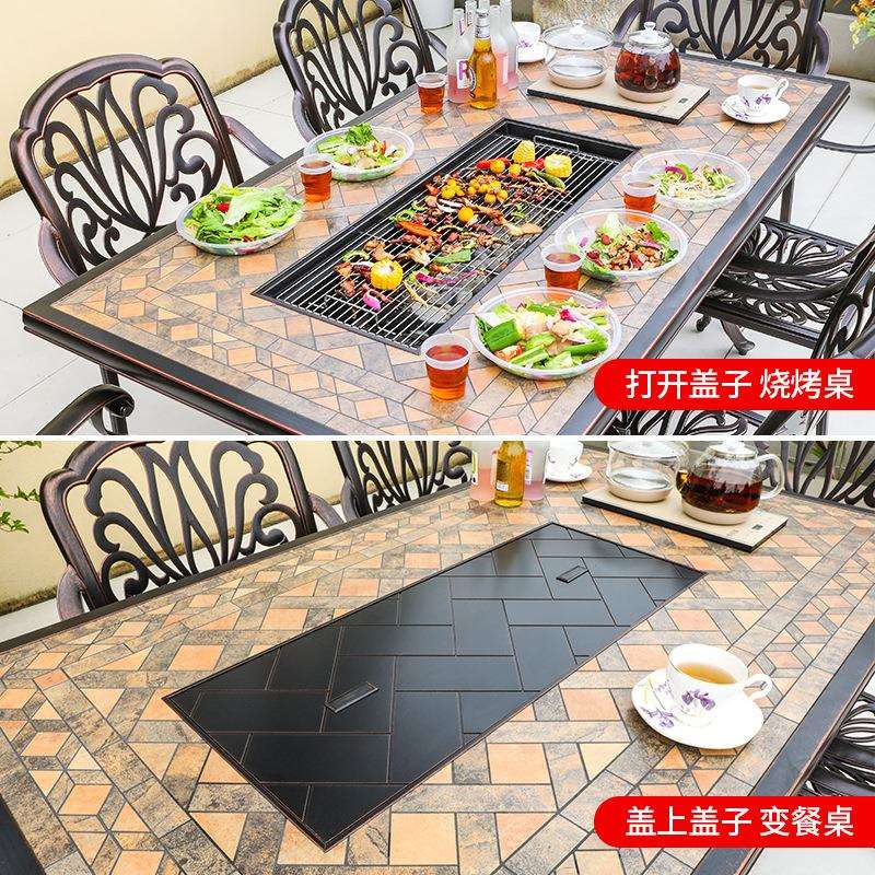 户外瓷砖台烧烤桌椅电烤炭烤茶几台餐厅商业街花园庭院室外烧烤桌