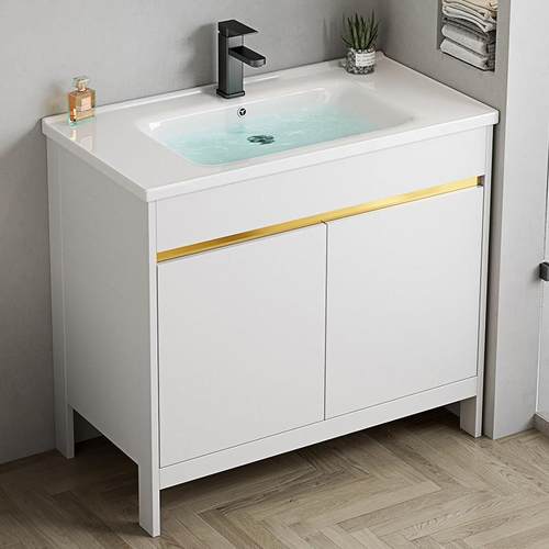 落地式洗手盆太空铝浴室柜组合家用卫生间洗脸盆陶瓷一体洗漱台池