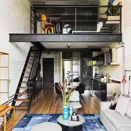 钢结构阁楼梯搭建室内加二层平台货架loft复式楼二楼隔层钢架隔断