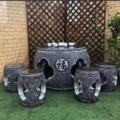 石雕石桌石凳石头桌椅 茶几户外庭院家用 彷古圆桌青石旋转中式