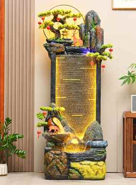 新中式假山流水喷泉摆件客厅落地装饰品循环水可发光家居风水