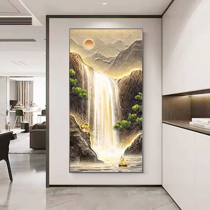 高山流水生财玄关2025新款钻石贴画山水风景满钻十字绣粘贴水晶钻