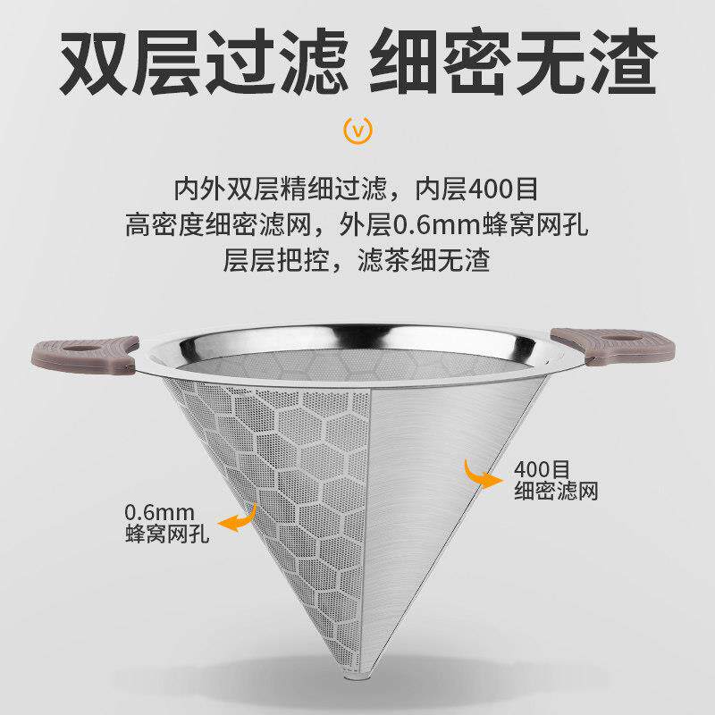 不锈号钢茶桶双耳茶叶过滤网滤奶茶器大超细OCI密形漏斗奶茶锥店