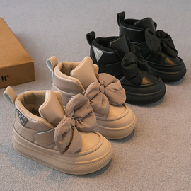 女童二棉加绒短靴2024冬季儿童鞋子运动鞋板鞋加绒冬鞋公主鞋
