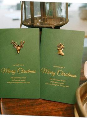 Vintage metal deer gilt Christmas card greeting card圣诞贺卡
