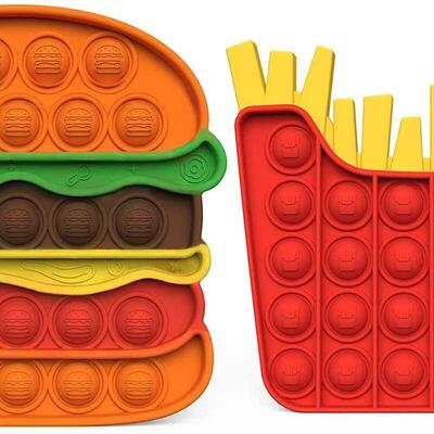 2pc汉堡包薯条popit set Hamburger fries Pop It Fidget toy玩具