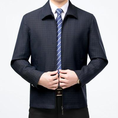 羊2302-Y毛夹克男春中老年男上衣商秋务士休闲松翻领宽款爸爸装外