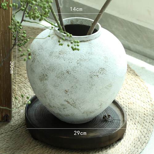 高档覆古陶瓷花瓶日干式白色侘寂插大肚圆陶罐厅客水培燥花粗陶花