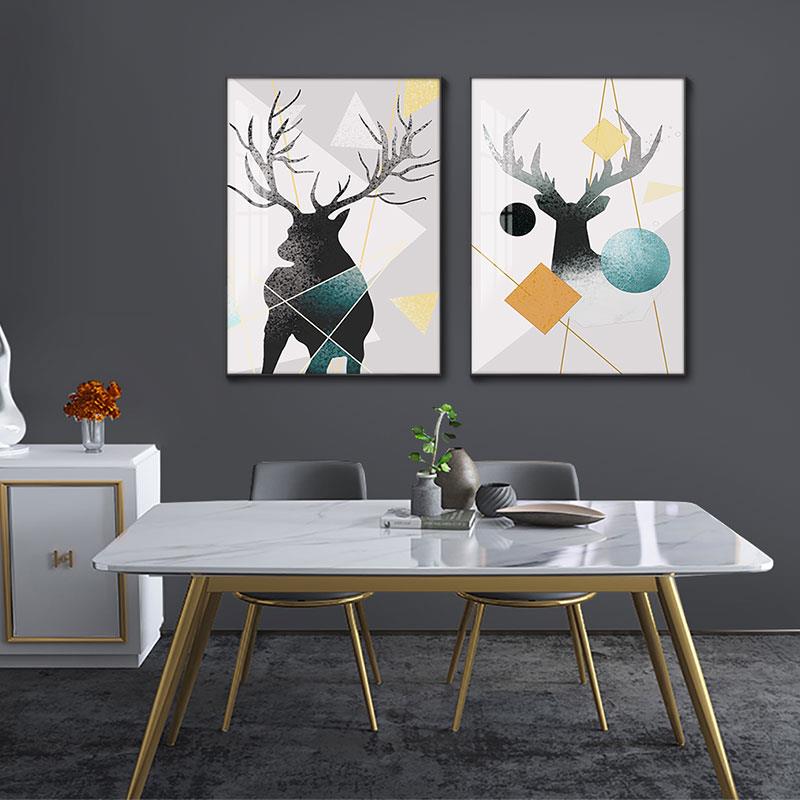 装饰画餐厅麋鹿组合两联墙画客厅玄关背景墙挂画轻奢创意饭厅壁画图片