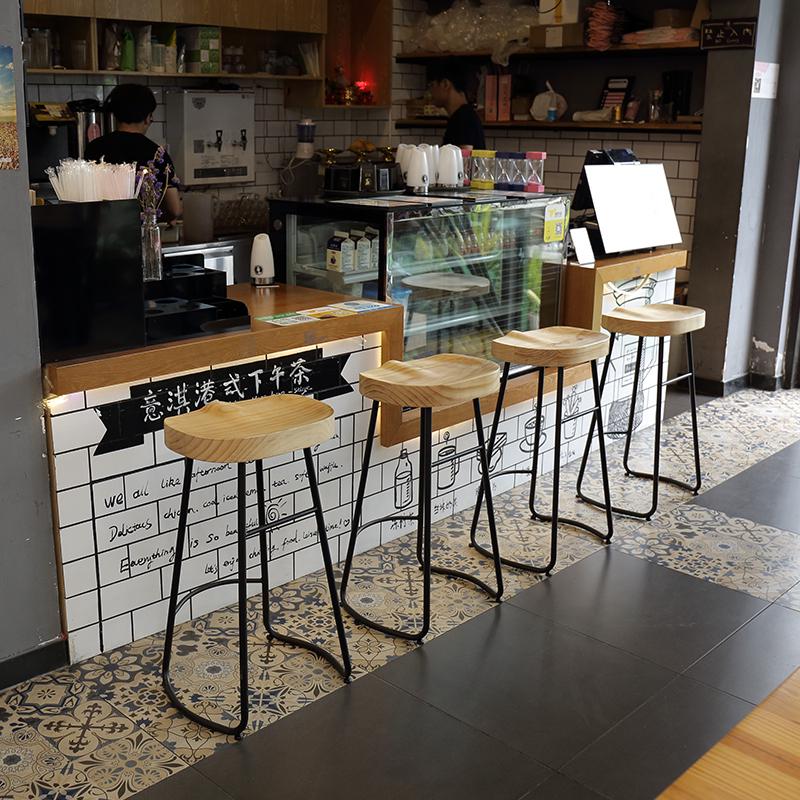 简约高脚凳现代商用吧台椅创意休闲酒吧椅奶茶店餐凳实木前台椅子