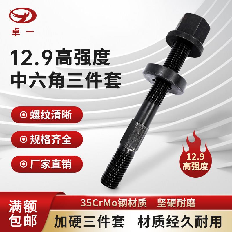 12.9级中间外六角螺丝注塑机双头螺杆模具压板螺栓M16182026包邮