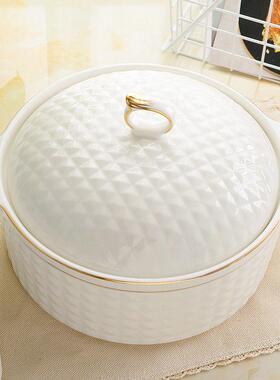 家用MG1688KH双耳带盖炖陶瓷汤窝创意纯盅白大号容波量饭汤碗汤盆