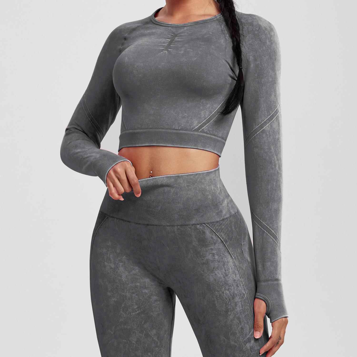 Quick-drying seamless washed navel-baring tight yoga tops
