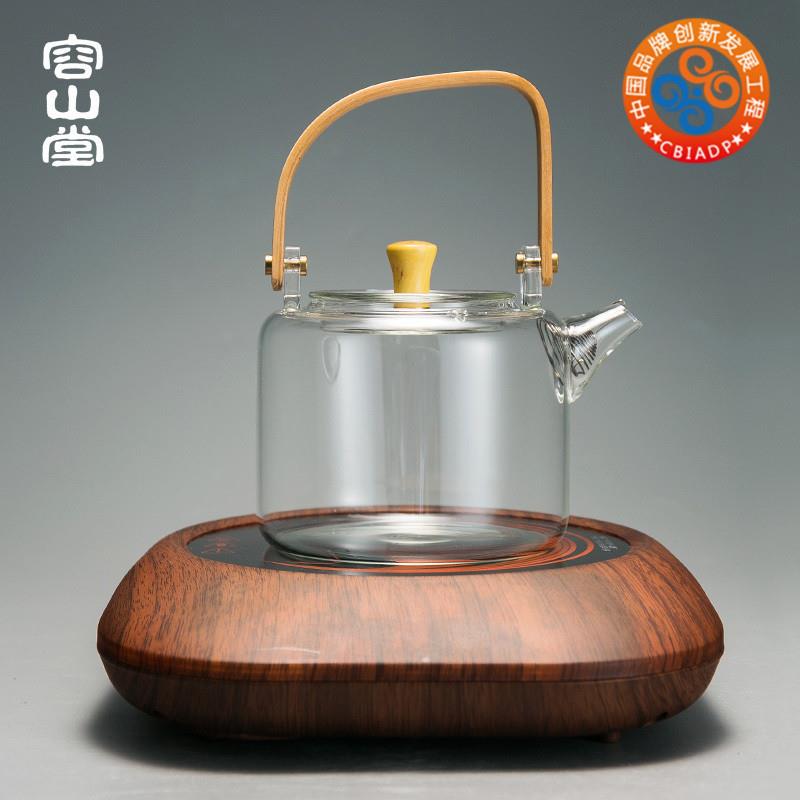 容山堂电热水壶全玻璃烧水壶保温加热大煮茶器透明实木把提梁泡茶