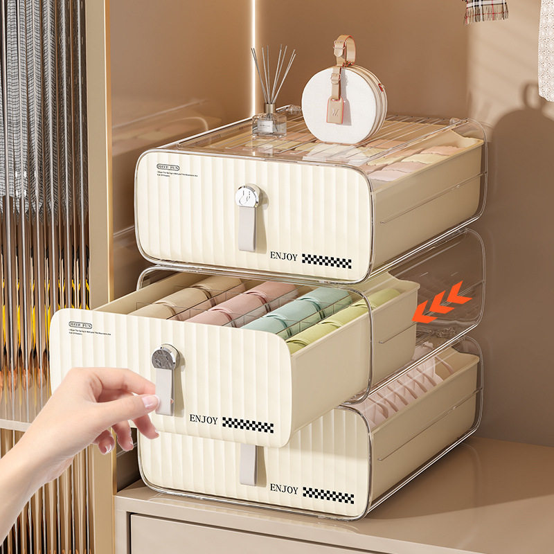 内衣袜子分层收纳盒抽屉式分格整理箱奶油风家用衣柜防尘储物盒,收纳整理,首饰盒,淘宝优惠券,粉丝福利购,淘宝优惠卷