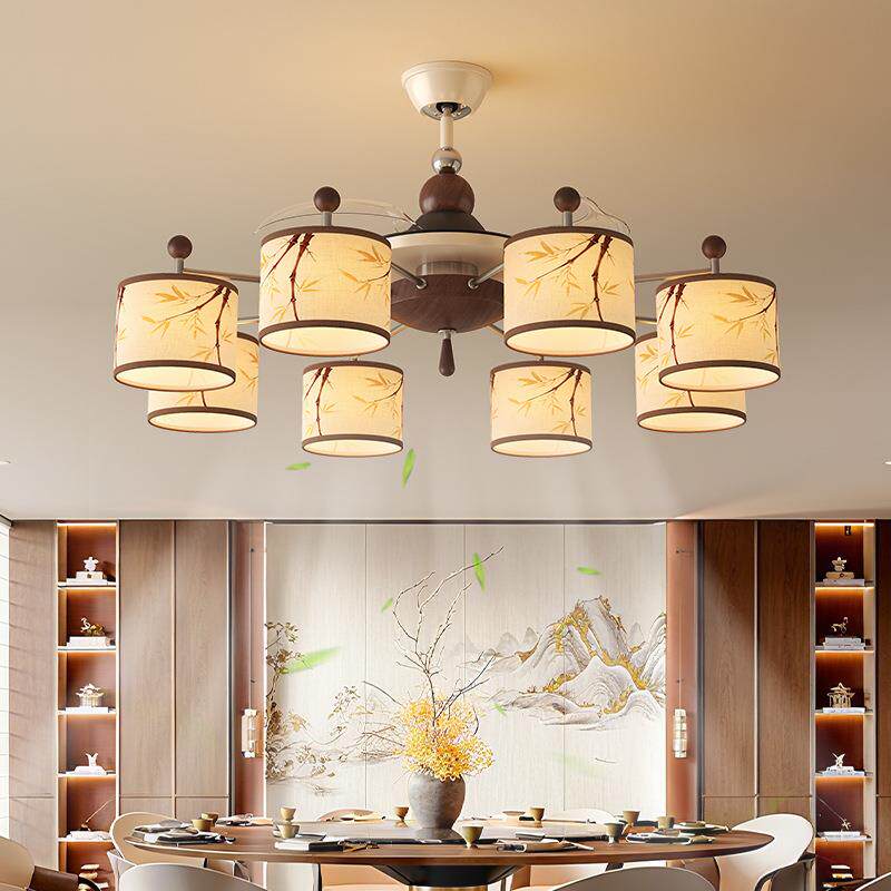 宋代美学客厅风扇灯仿古禅意茶室2025新款中古风餐厅大风力吊扇灯