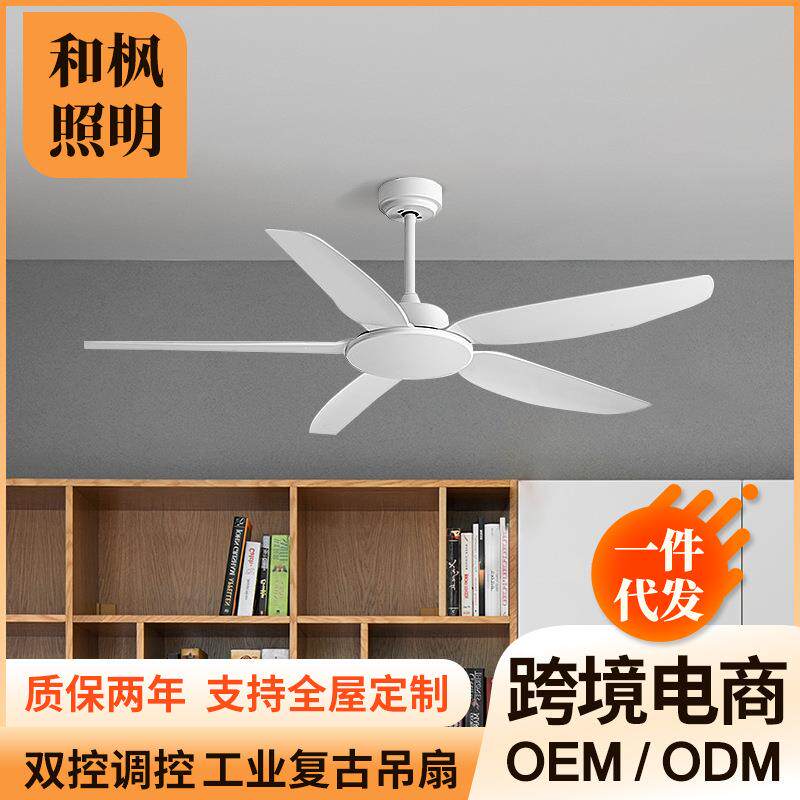 工业复古吊扇灯双控大风力静音电扇灯家用餐厅卧室吊顶LED风扇灯