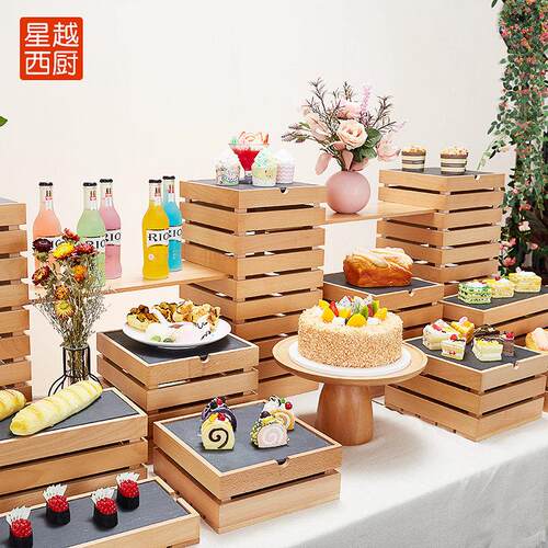 中式甜品展示架 10层点心架带木底 木质冷餐会自助餐架 日系风格