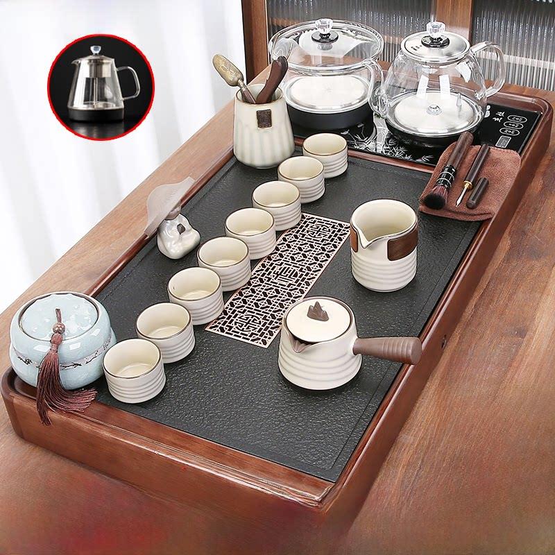 全套茶具，实木黑金石茶盘，功夫底茶几，全自动家庭泡茶仪式