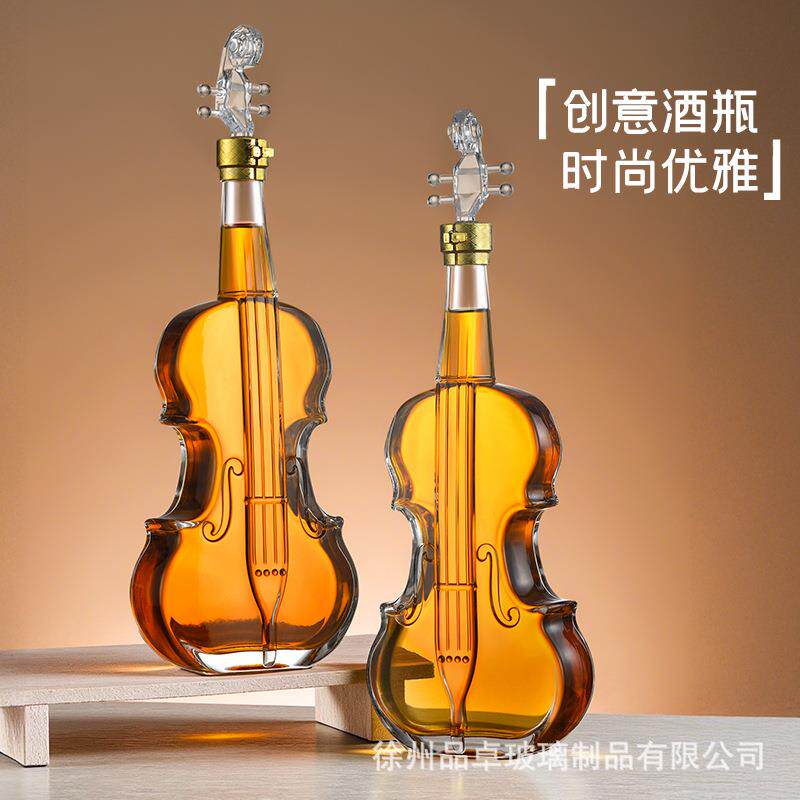 创意透明玻璃洋酒瓶威士忌酒瓶小提琴造型分装空酒瓶玻璃红酒瓶