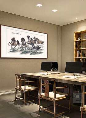 马到成功挂画八骏图客厅动物装饰画骏马国画办公室镜框画芯