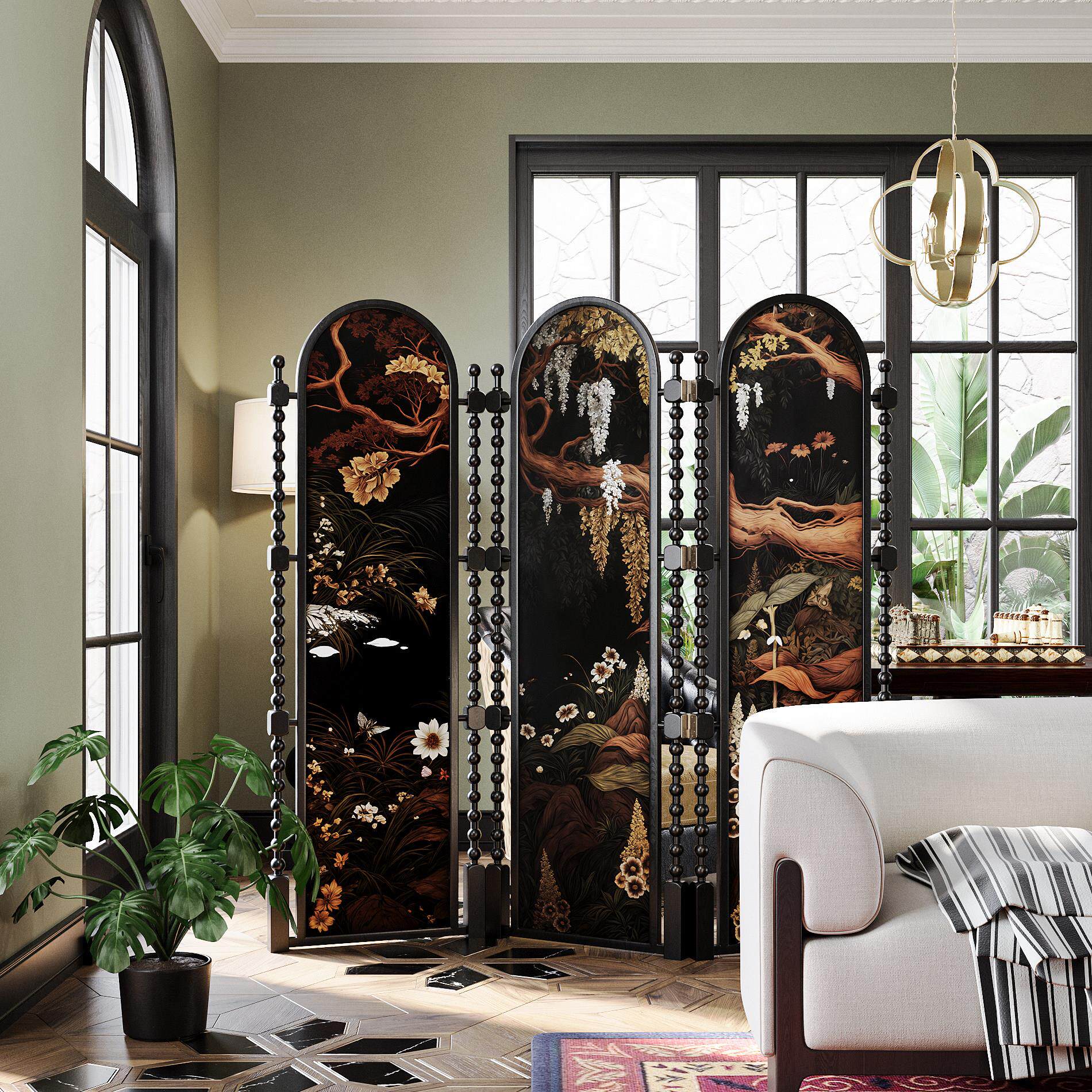 美式覆古实木折叠屏风隔断客厅卧室玄关家用法式中古风可移动折屏