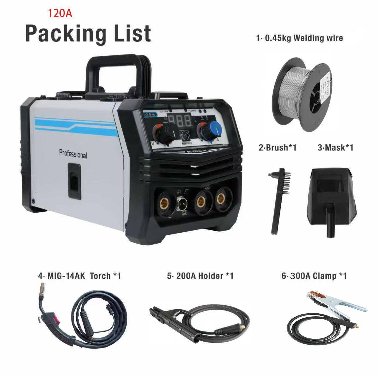 厂家直销120A/110V/220v美规三合一多功能电焊机MIG/MMA/TIG-180