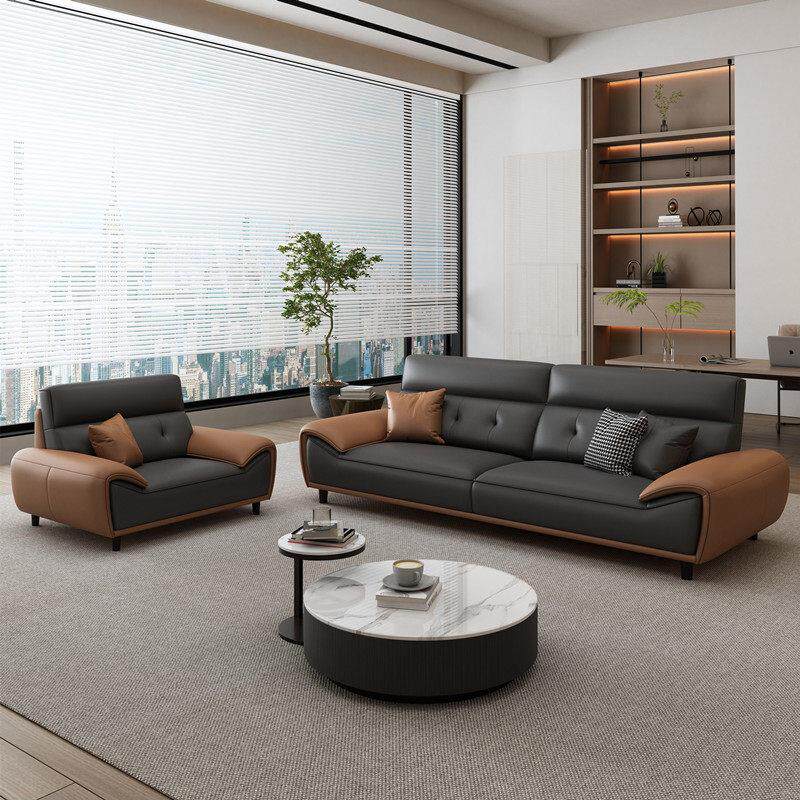 新款真皮办公沙发茶几组合套装商务会客接待洽谈办公室沙发三人位