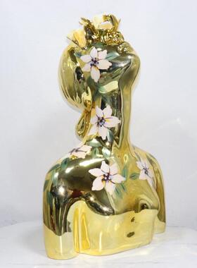 象抽人物雕塑摆件创意酒店板房设作花女人品计样女人花艺术雕塑桌