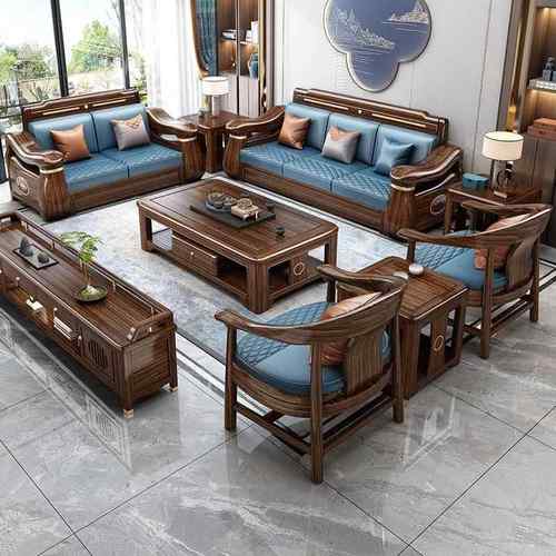 乌金中式现代实木家用沙发组合小户型客厅冬夏两用别墅储物家具